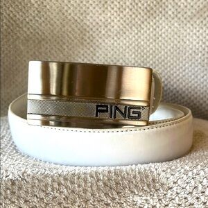 Ping White and Silver Leather Belt with Brushed Buckle Men’s Size 34